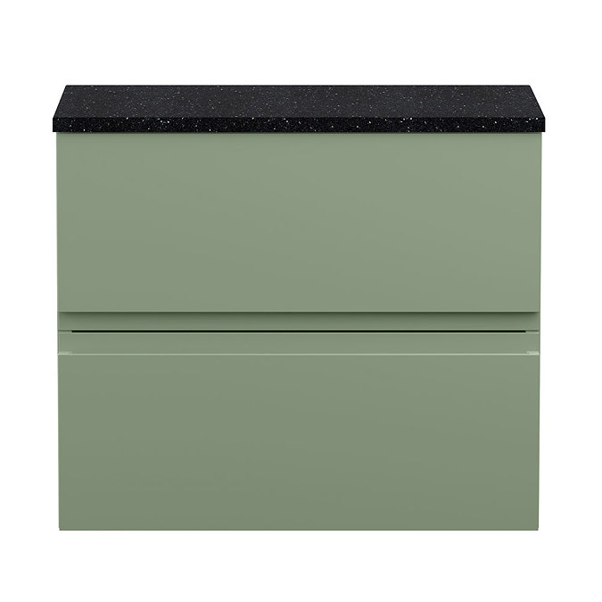 Hudson Reed Urban 600mm Satin Green Vanity Unit - Wall Hung 2 Drawer Unit with Black Worktop Large I