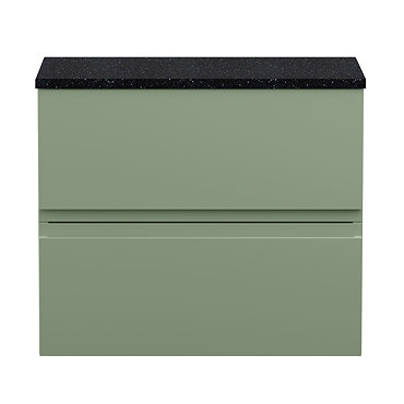 Hudson Reed Urban 600mm Satin Green Vanity Unit - Wall Hung 2 Drawer Unit with Black Worktop  Profile Large Image
