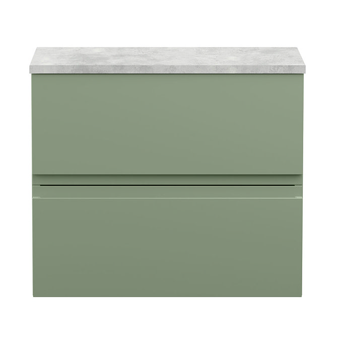 Hudson Reed Urban 600mm Satin Green Vanity Unit - Wall Hung 2 Drawer Unit with Grey Worktop Large Im