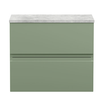 Hudson Reed Urban 600mm Satin Green Vanity Unit - Wall Hung 2 Drawer Unit with Grey Worktop  Profile Large Image