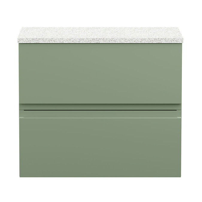 Hudson Reed Urban 600mm Satin Green Vanity Unit - Wall Hung 2 Drawer Unit with Sparkling White Quart