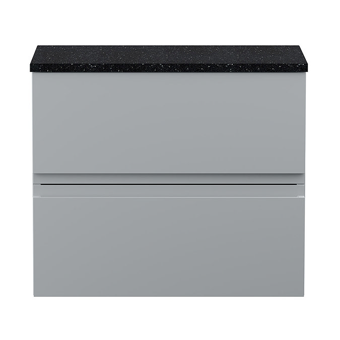 Hudson Reed Urban 600mm Satin Grey Vanity Unit - Wall Hung 2 Drawer Unit with Black Worktop Large Im
