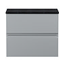 Hudson Reed Urban 600mm Satin Grey Vanity Unit - Wall Hung 2 Drawer Unit with Black Worktop Large Im