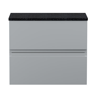 Hudson Reed Urban 600mm Satin Grey Vanity Unit - Wall Hung 2 Drawer Unit with Black Worktop  Profile