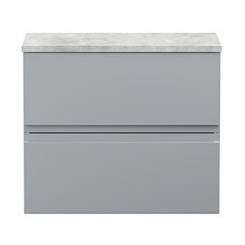 Hudson Reed Urban 600mm Satin Grey Vanity Unit - Wall Hung 2 Drawer Unit with Grey Worktop Medium Im