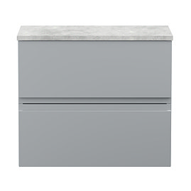 Hudson Reed Urban 600mm Satin Grey Vanity Unit - Wall Hung 2 Drawer Unit with Grey Worktop Large Ima