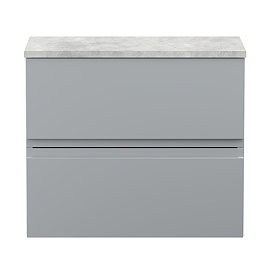Hudson Reed Urban 600mm Satin Grey Vanity Unit - Wall Hung 2 Drawer Unit with Grey Worktop Large Ima