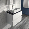 Hudson Reed Urban 600mm Satin White Vanity Unit - Wall Hung 2 Drawer Unit with Black Worktop  Profil