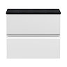 Hudson Reed Urban 600mm Satin White Vanity Unit - Wall Hung 2 Drawer Unit with Black Worktop Large I