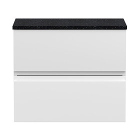 Hudson Reed Urban 600mm Satin White Vanity Unit - Wall Hung 2 Drawer Unit with Black Worktop Large I