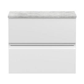 Hudson Reed Urban 600mm Satin White Vanity Unit - Wall Hung 2 Drawer Unit with Grey Worktop Large Im