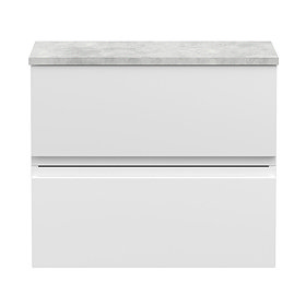 Hudson Reed Urban 600mm Satin White Vanity Unit - Wall Hung 2 Drawer Unit with Grey Worktop Large Im