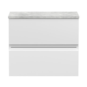 Hudson Reed Urban 600mm Satin White Vanity Unit - Wall Hung 2 Drawer Unit with Grey Worktop  Profile