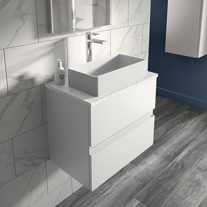 Hudson Reed Urban 600mm Satin White Vanity Unit - Wall Hung 2 Drawer Unit with White Worktop  Profil