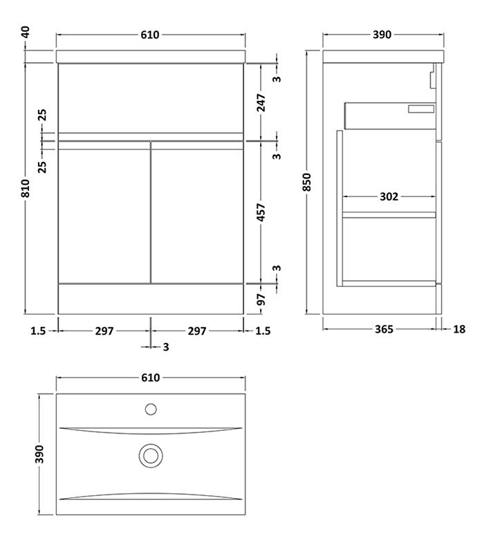 Hudson Reed Urban Satin Green 600mm Floor Standing 2-Door/Drawer Vanity Unit