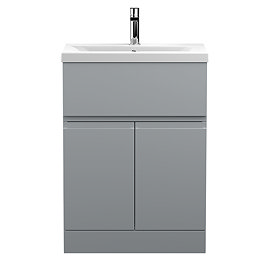 Hudson Reed Urban Satin Grey 600mm Floor Standing 2-Door/Drawer Vanity Unit - URB203A Large Image