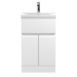 Hudson Reed Urban Satin White 500mm Floor Standing 2-Door/Drawer Vanity Unit - URB101A Large Image