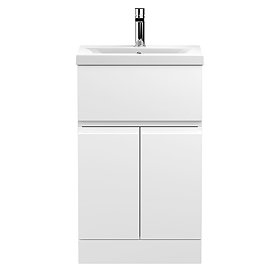 Hudson Reed Urban Satin White 500mm Floor Standing 2-Door/Drawer Vanity Unit - URB101A Large Image