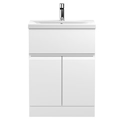 Hudson Reed Urban Satin White 600mm Floor Standing 2-Door/Drawer Vanity Unit - URB103A Large Image