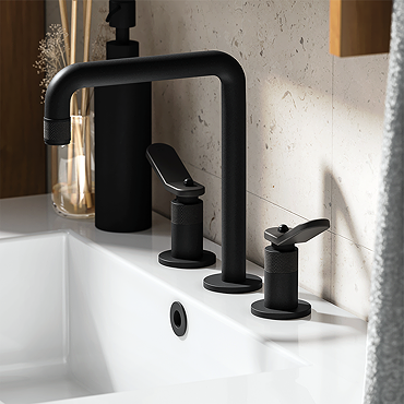 Huxley Matt Black 3 Hole Deck Mounted Basin Mixer Tap