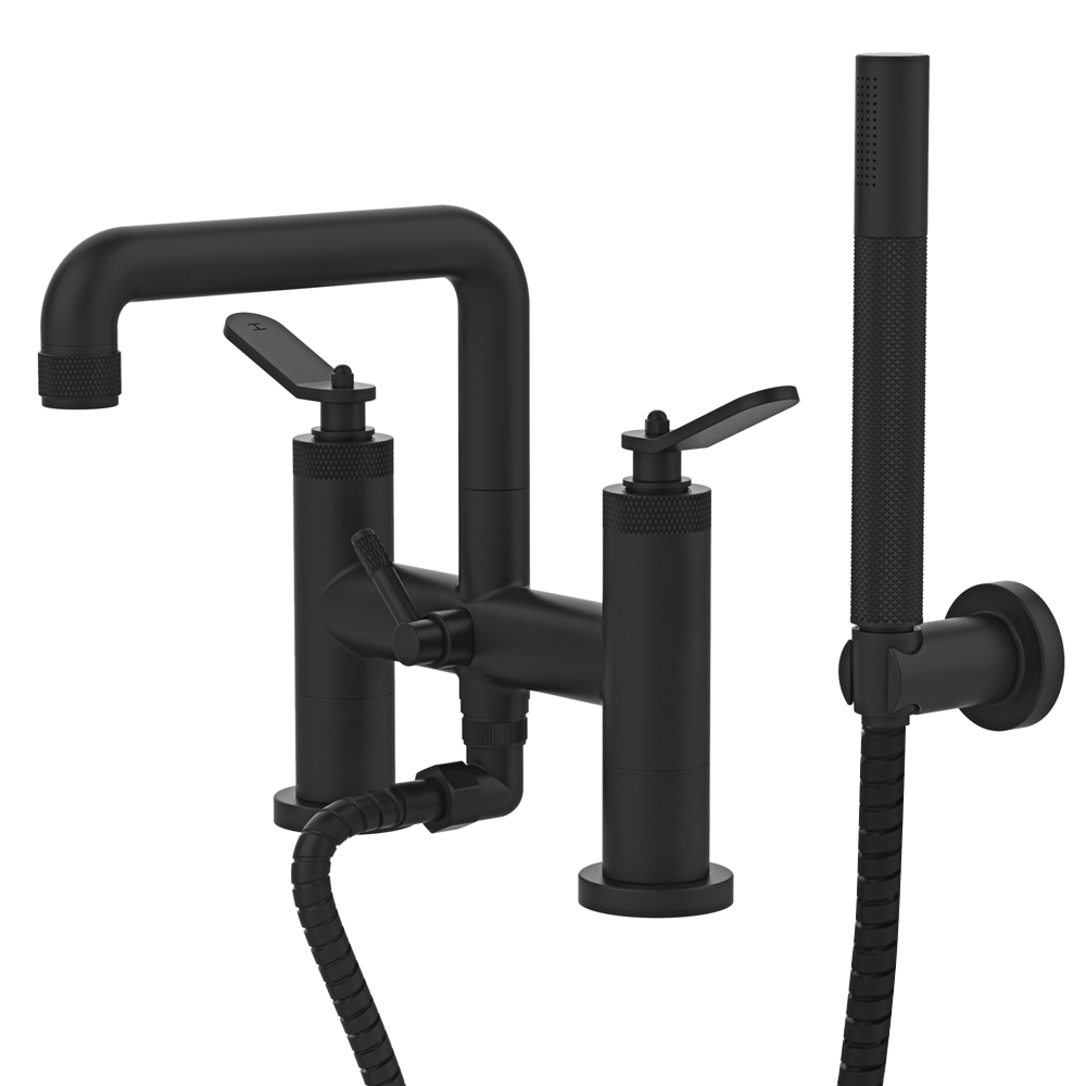 Huxley Matt Black Bath Shower Mixer with Shower Kit Victorian Plumbing UK