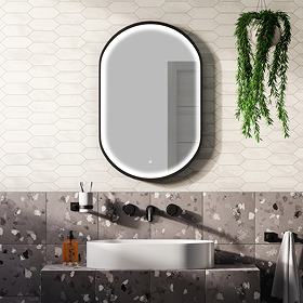 Huxley Matt Black Lozenge LED Mirror with Anti-Fog, Touch Control & Colour Changing Light