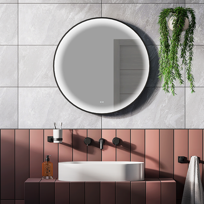 Huxley Matt Black Round 700mm LED Mirror with Anti-Fog, Touch Control & Colour Changing Light
