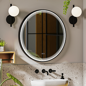 Huxley Matt Black Round 700mm LED Mirror with Anti-Fog, Touch Control & Colour Changing Light