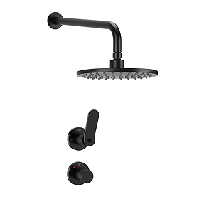 Huxley Matt Black Round Thermostatic Shower Pack with Concealed Valve + Head