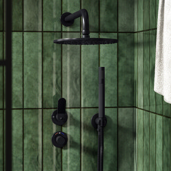 Huxley Matt Black Round Thermostatic Shower Pack with with Head + Handset