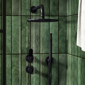 Huxley Matt Black Round Thermostatic Shower Pack with with Head + Handset