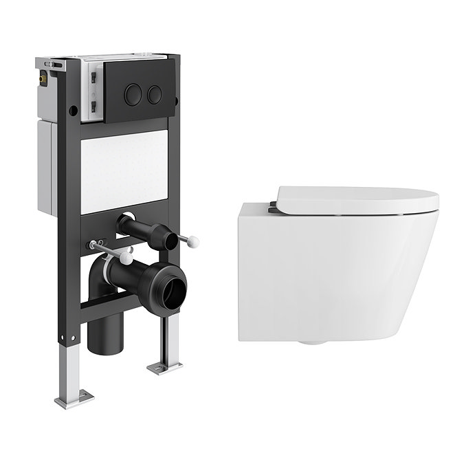 Huxley Oak & Matt Black 600mm Vanity Suite with Oval Basin, Complete Wall Hung Toilet & Matt Black Flush