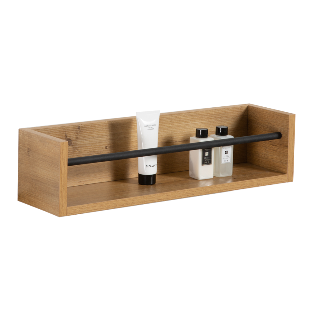 Huxley Oak & Matt Black 600mm Wide Wall Shelf Towel Rail