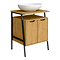 Huxley Oak & Matt Black Bathroom Suite – 600mm Vanity with Basin, Tall Shelf Unit & Mirrored Tallboy