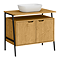 Huxley Oak & Matt Black Bathroom Suite - 900mm Vanity with Basin, Tall Shelf Unit & Mirrored Tallboy