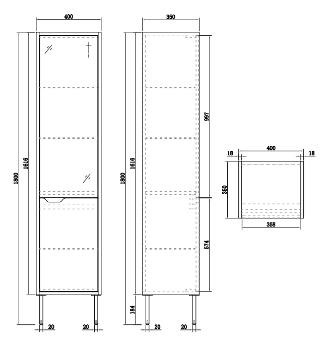 Huxley Oak & Matt Black Bathroom Suite - 900mm Vanity with Basin, Tall Shelf Unit & Mirrored Tallboy