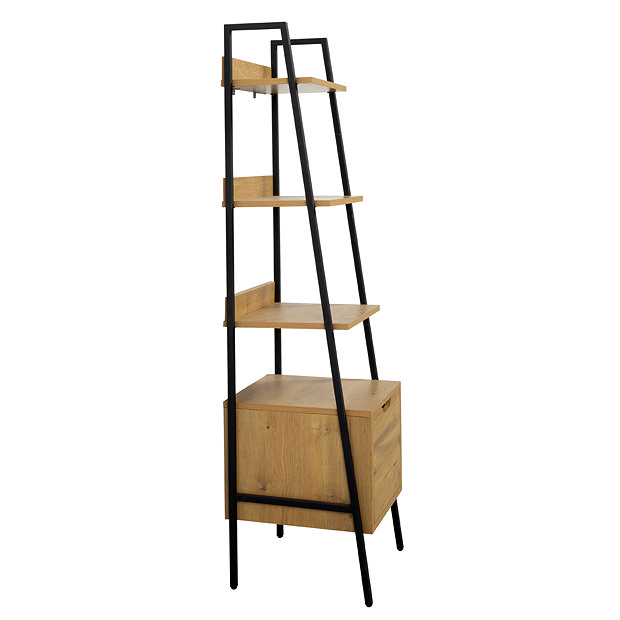 Huxley Oak Effect Tall Storage Unit with Display Shelves, Drawer and