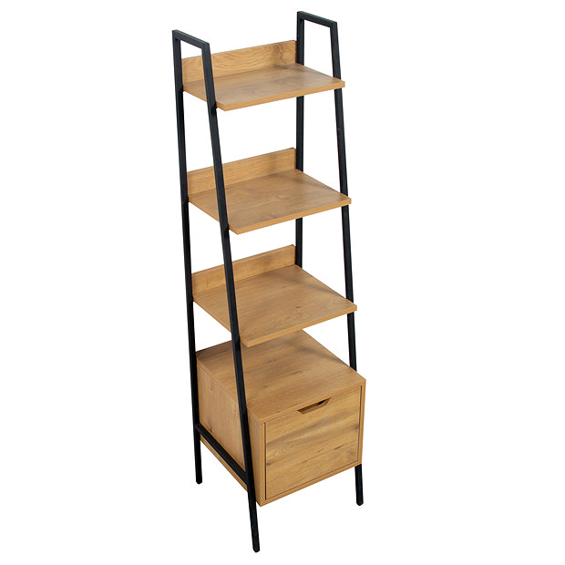 Huxley Oak Effect Tall Storage Unit with Display Shelves, Drawer and