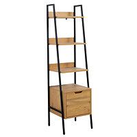 Huxley Oak & Matt Black Tall Storage Unit with Drawer