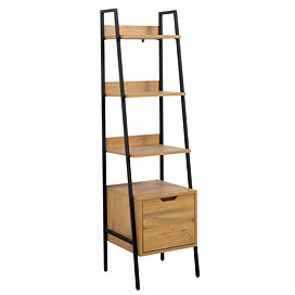 Huxley Oak & Matt Black Tall Storage Unit with Drawer