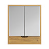 Huxley Oak Effect Wall Mounted 2-Door Mirrored Cabinet with Drawer