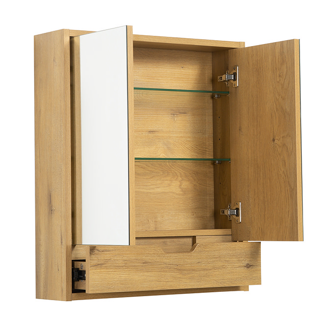 Huxley Oak Effect Wall Mounted 2-Door Mirrored Cabinet with Drawer