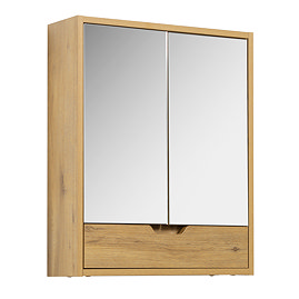 Huxley Oak Effect Wall Mounted 2-Door Mirrored Cabinet with Drawer