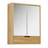 Huxley Oak Effect Wall Mounted 2-Door Mirrored Cabinet with Drawer