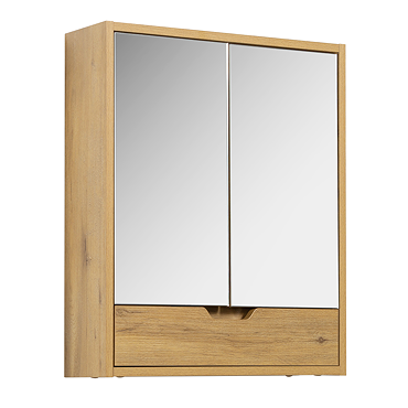 Huxley Oak Effect Wall Mounted 2-Door Mirrored Cabinet with Drawer