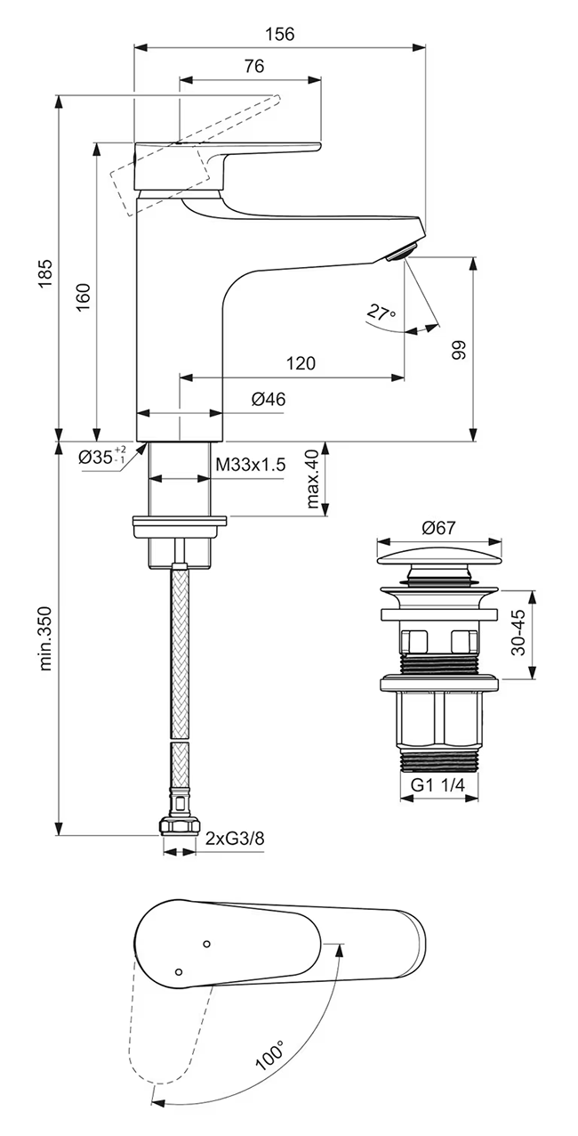 Ideal Standard Alu+ Single Lever Basin Mixer with Waste - Bronze