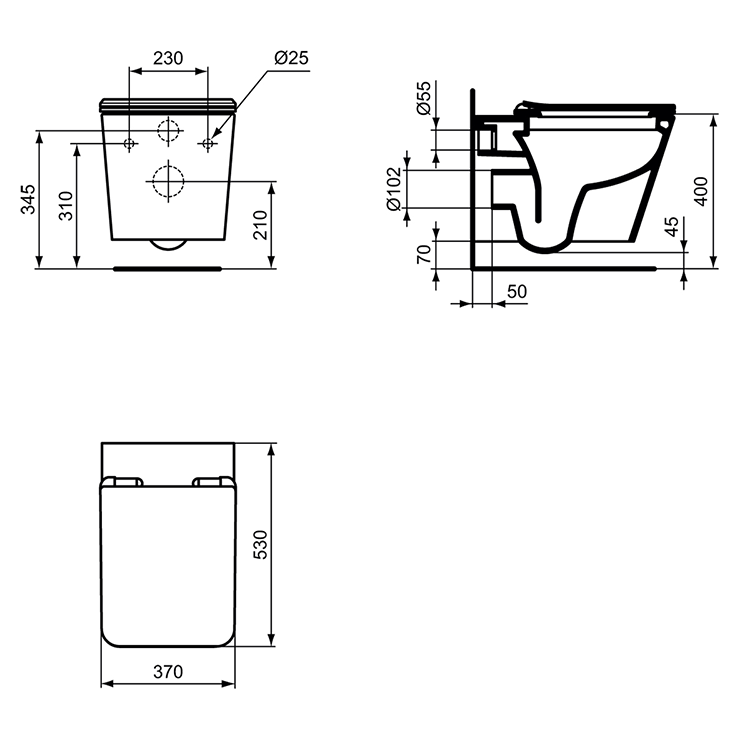Ideal Standard Caffaro Wall Hung WC + Soft Close Seat