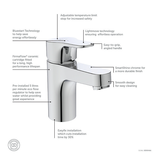 Ideal Standard Cerabase Bluestart Single Lever Basin Mixer with Click Waste