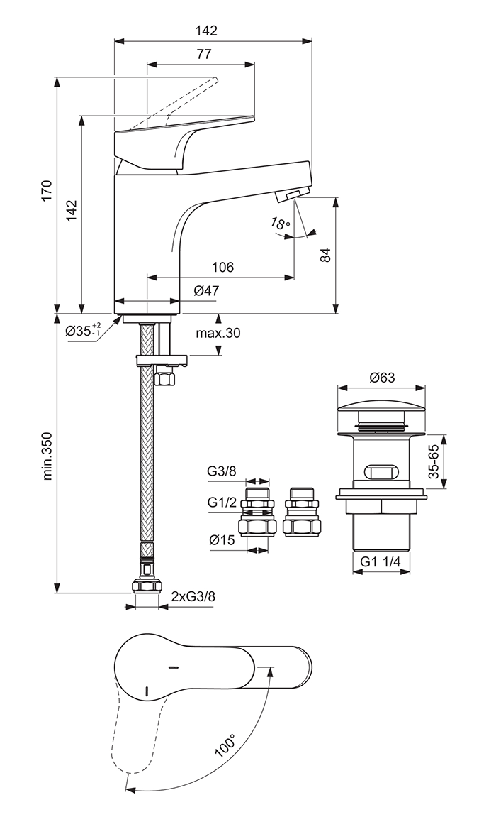 Ideal Standard Cerabase Bluestart Single Lever Basin Mixer with Click Waste