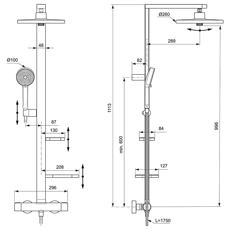 Ideal Standard Ceratherm Alu+ Bronze Exposed Thermostatic Shower System